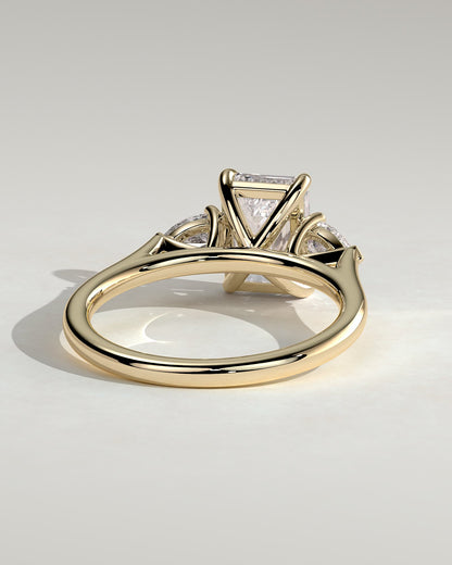 Davina - Emerald Claw Trilogy with Pear Side Stones and Cathedral Setting Engagement Ring - Yellow Gold