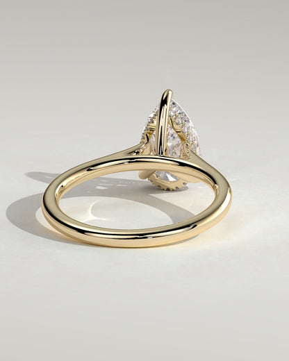 Kimberly - Pear Claw Solitaire with Hidden Halo and Cathedral High Setting Engagement Ring - Yellow Gold
