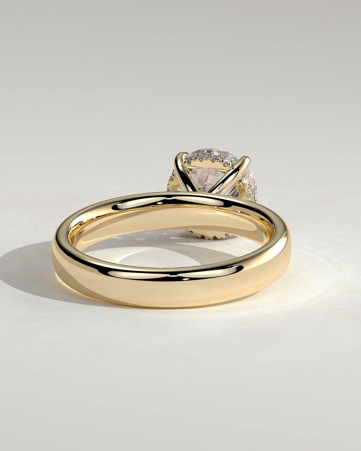 Kylie - Statement Round Claw Solitaire with Cigar Band and Hidden Halo Engagement Ring - Yellow Gold