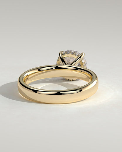 Kylie - Statement Round Claw Solitaire with Cigar Band and Hidden Halo Engagement Ring - Yellow Gold