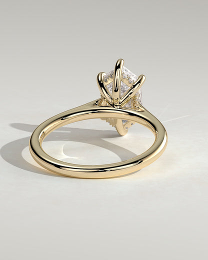 Anastasia - Elongated Hexagon Claw Solitaire with Hidden Halo and Cathedral High Setting Engagement Ring - Yellow Gold