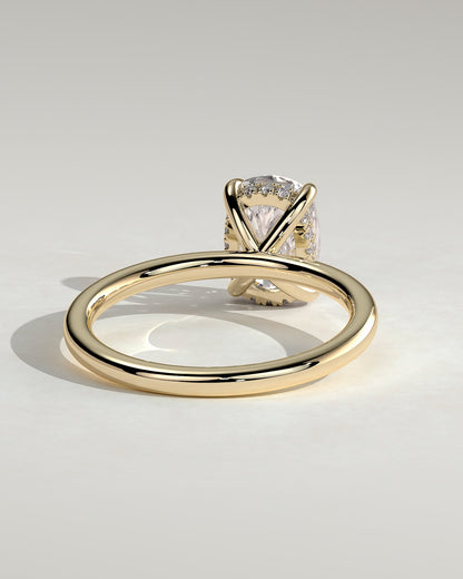 Ava - Elongated Cushion Claw Solitaire with Hidden Halo Engagement Ring - Yellow Gold