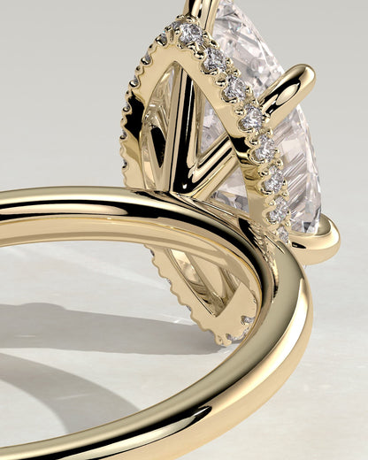 Claire - Marquise Claw Solitaire with Wrap Around Hidden Halo Engagement Ring - Yellow Gold
