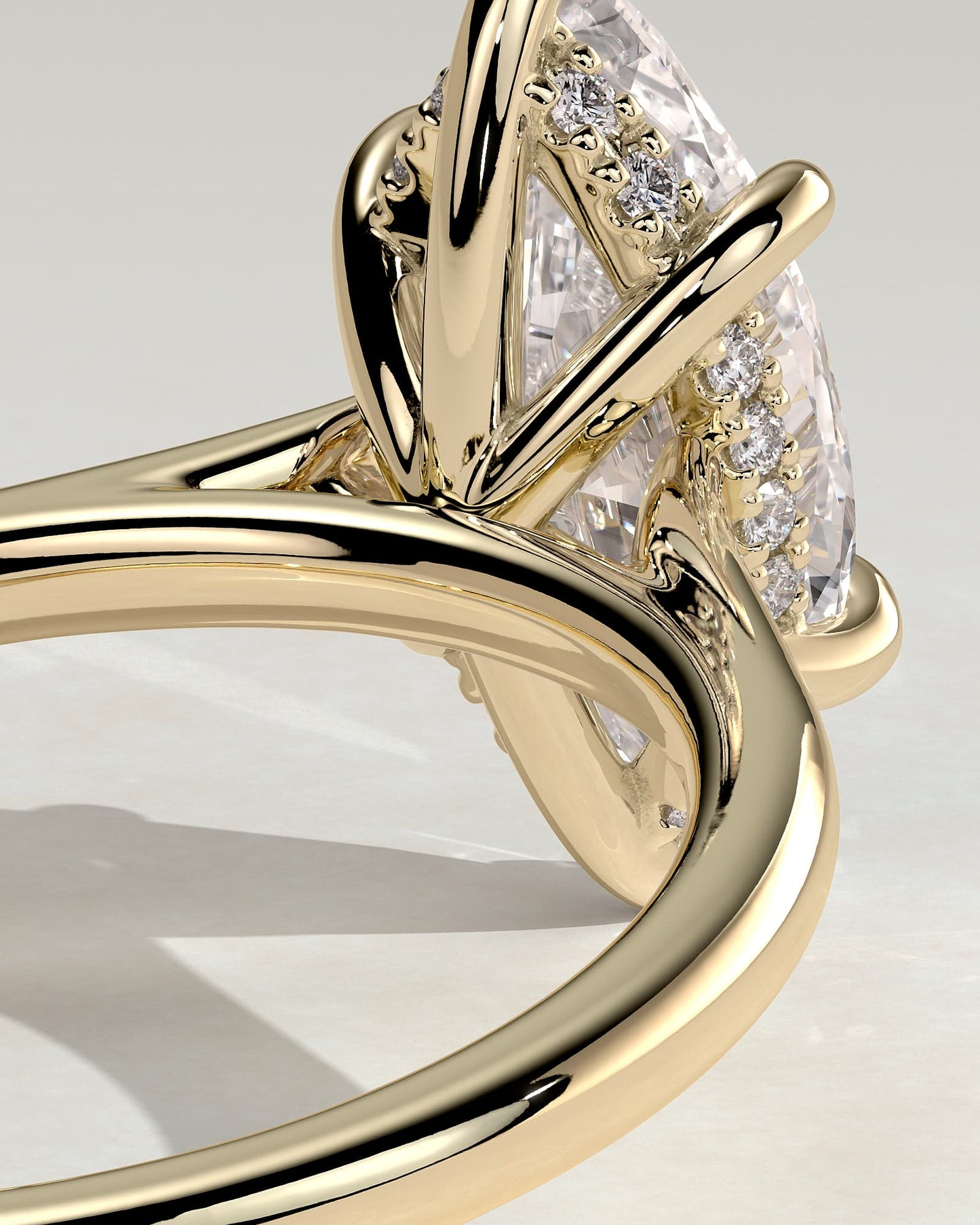 Jenna - Marquise Claw Solitaire with Hidden Halo and Cathedral High Setting Engagement Ring - Yellow Gold