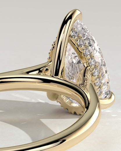 Kimberly - Pear Claw Solitaire with Hidden Halo and Cathedral High Setting Engagement Ring - Yellow Gold