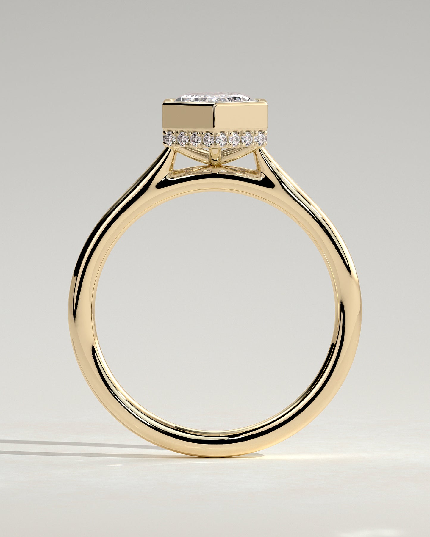 Gloria - Elongated Hexagon Bezel Solitaire with Hidden Halo and Cathedral High Setting Engagement Ring - Yellow Gold - Yellow Gold 2ct