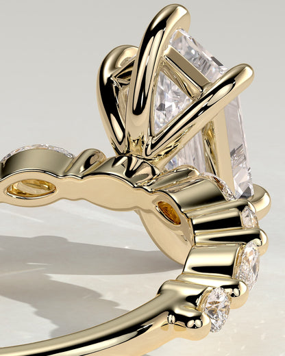 Agnes - Elongated Hexagon Claw Solitaire with Marquise and Round Accent Stones Engagement Ring - Yellow Gold - yellow gold - Lara Jewels