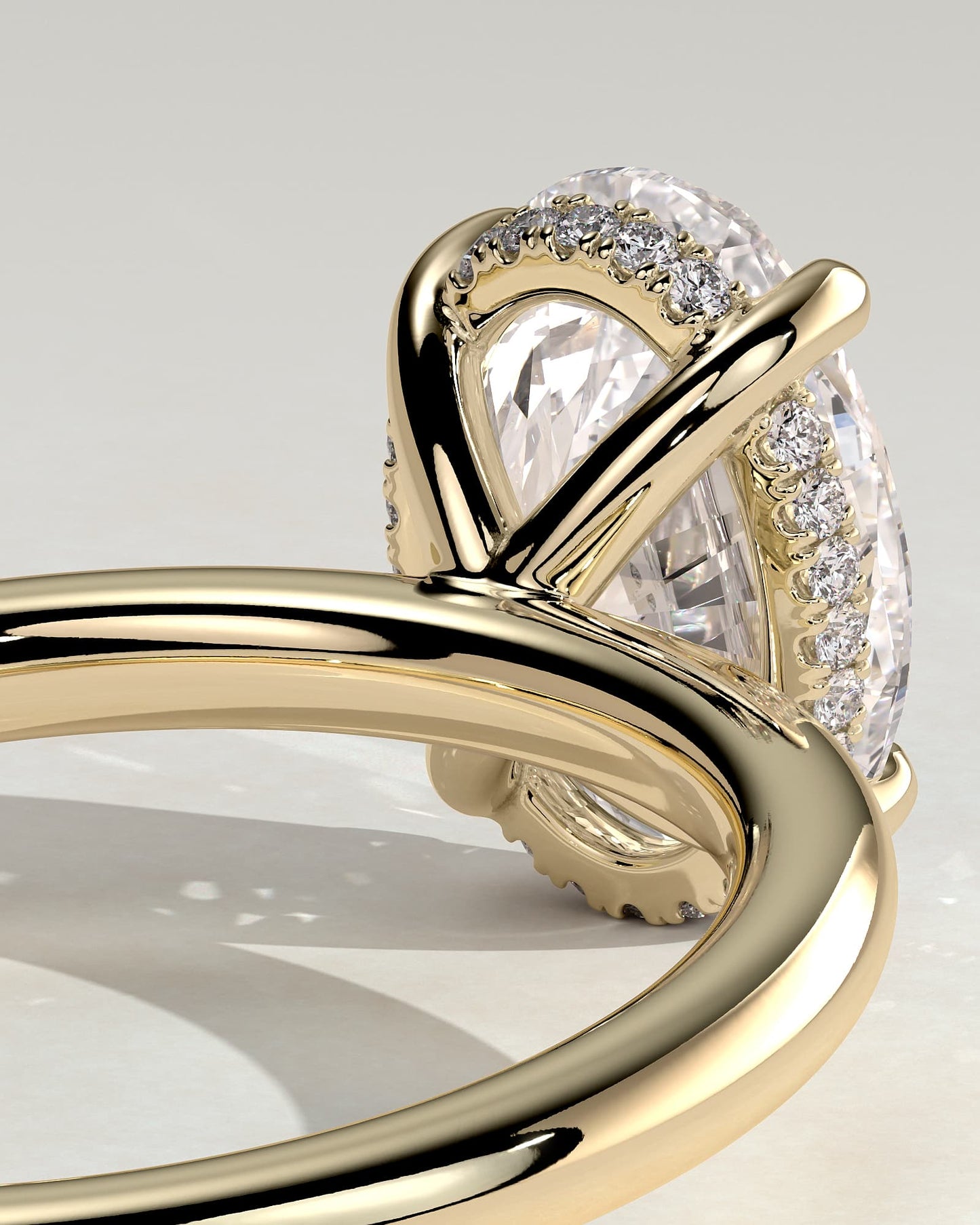 Emma - Classic Oval Claw Solitaire with Hidden Halo Engagement Ring - Yellow Gold