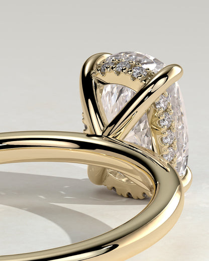 Ava - Elongated Cushion Claw Solitaire with Hidden Halo Engagement Ring - Yellow Gold