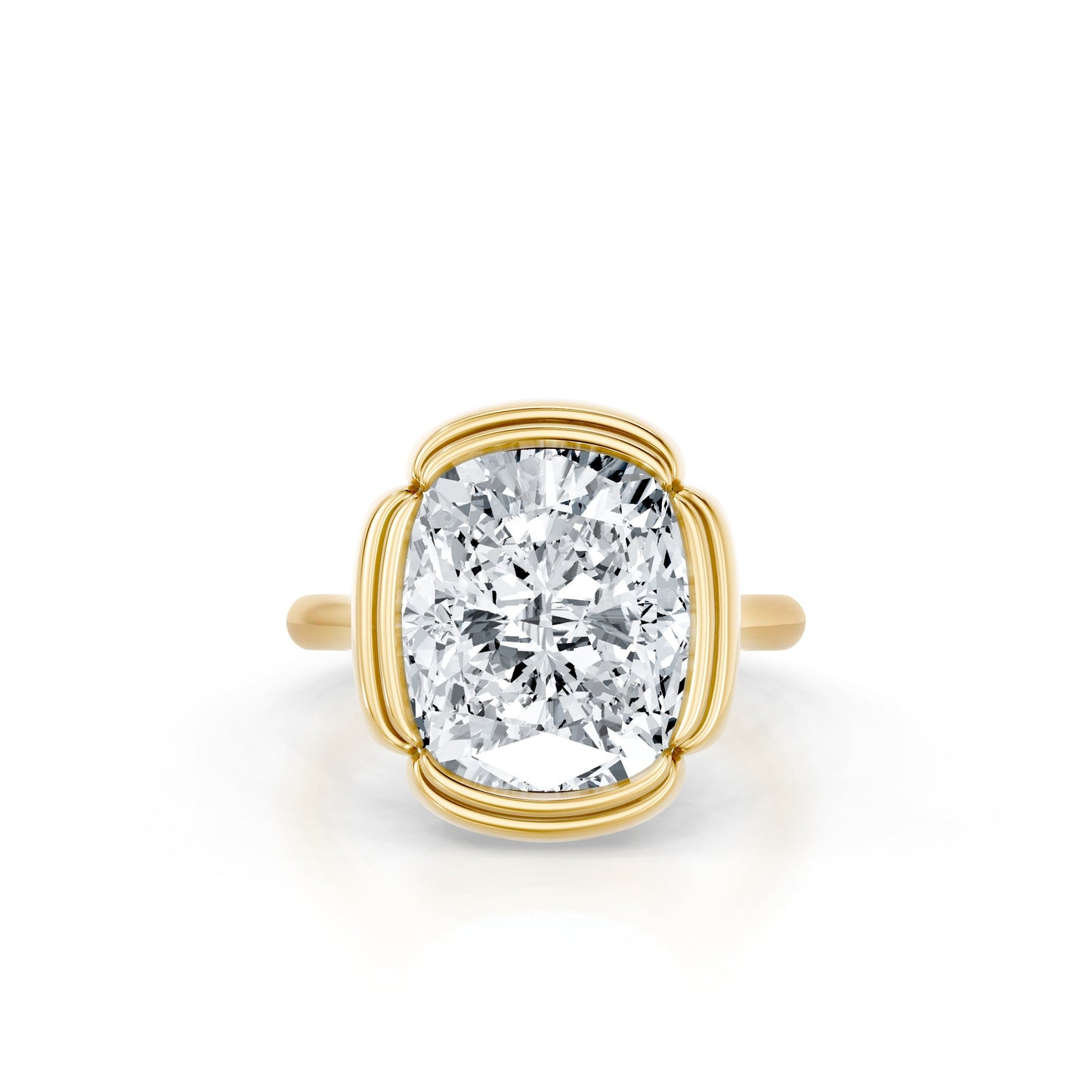 Lara Jewels High Jewellry Dorée Solitaire Lab Diamond Engagement Ring - Cushion - 18k Yellow Gold - Front View