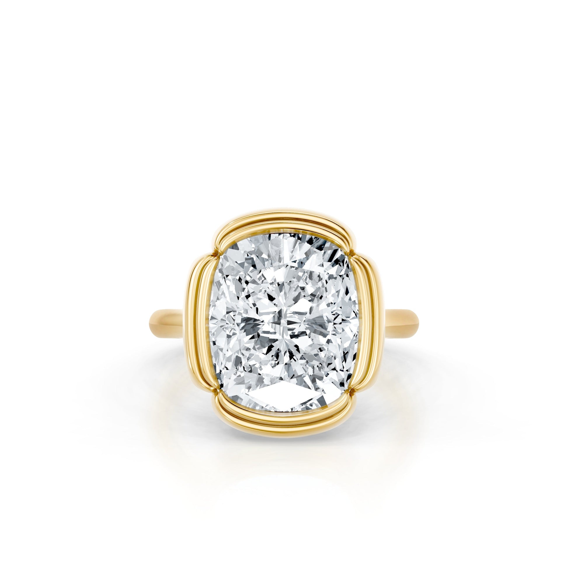 Lara Jewels High Jewellry Dorée Solitaire Lab Diamond Engagement Ring - Cushion - 18k Yellow Gold - Front View