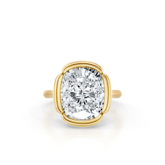 Lara Jewels High Jewellry Dorée Solitaire Lab Diamond Engagement Ring - Cushion - 18k Yellow Gold - Front View