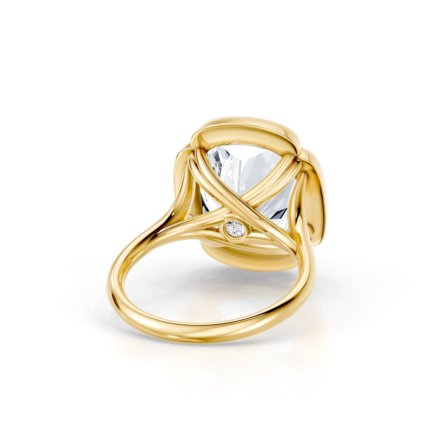 Lara Jewels High Jewellry Dorée Solitaire Lab Diamond Engagement Ring - Cushion - 18k Yellow Gold - Angle View