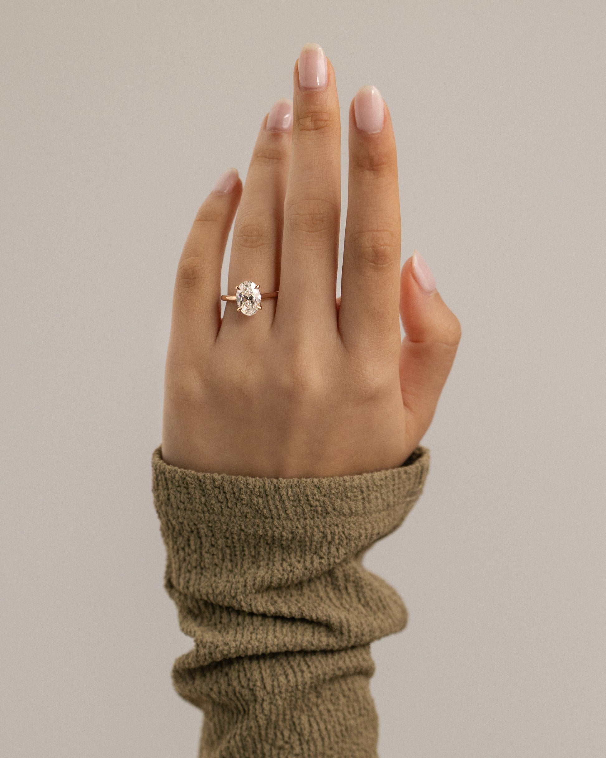 Hilary - Oval Claw Solitaire with Cathedral High Setting Engagement Ring - Rose Two-Tone - Lifestyle