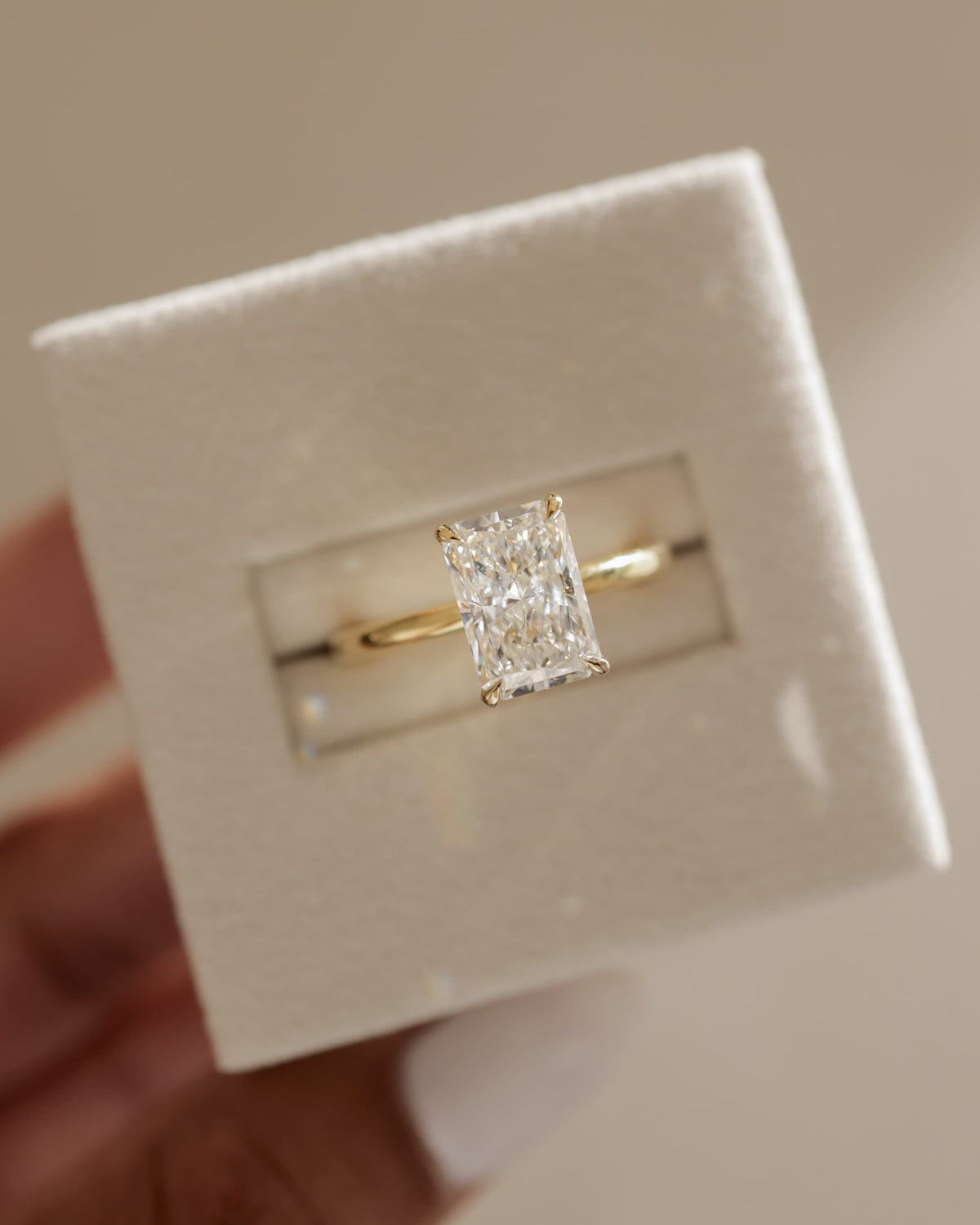 Liberty - Radiant Claw Solitaire with Wrap Around Hidden Halo Engagement Ring - White Gold