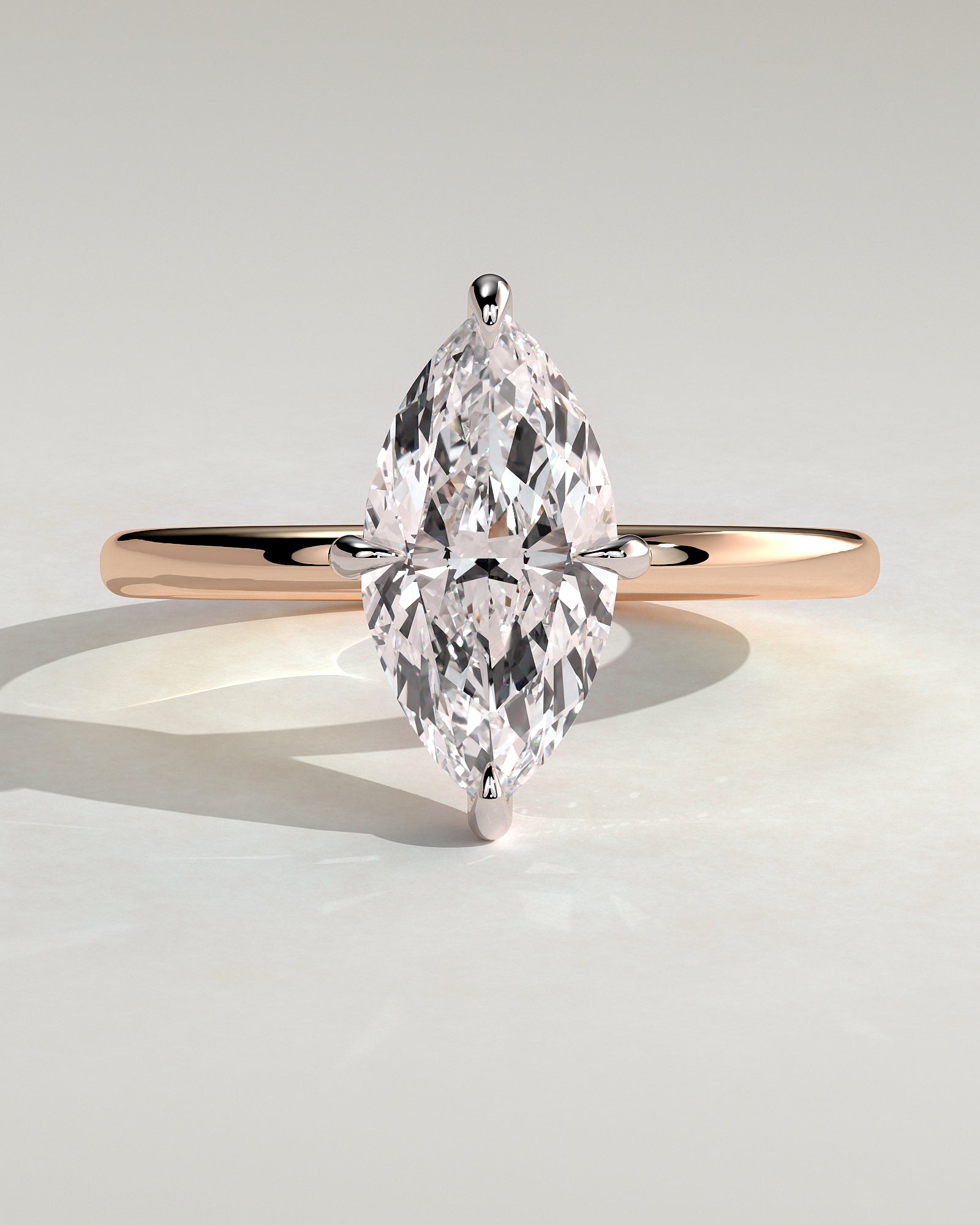 Hellen - Marquise Claw Solitaire with Hidden Halo Engagement Ring - Rose Two-Tone - Rose Two-Tone 2ct