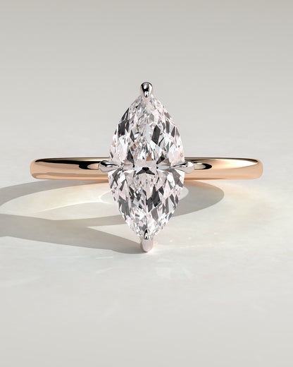 Hellen - Marquise Claw Solitaire with Hidden Halo Engagement Ring - Rose Two-Tone