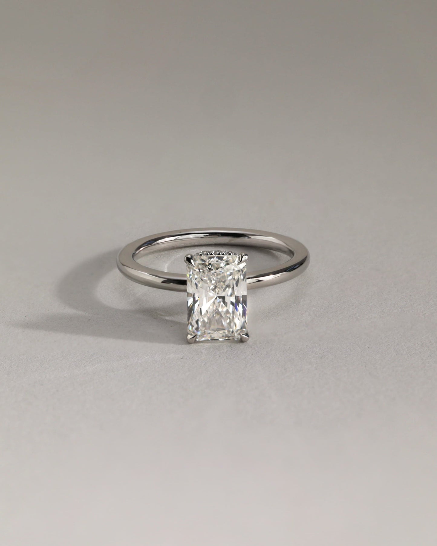 Liberty - Radiant Claw Solitaire with Wrap Around Hidden Halo Engagement Ring - Platinum