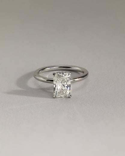 Liberty - Radiant Claw Solitaire with Wrap Around Hidden Halo Engagement Ring - Rose Gold