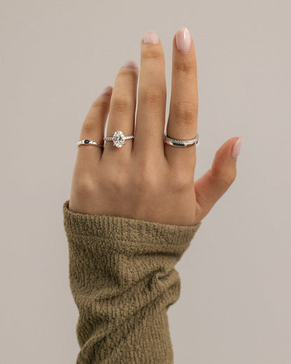 Julia - Oval Claw Solitaire with Hidden Halo, Pave Band and Cathedral High Setting Engagement Ring - Rose Gold