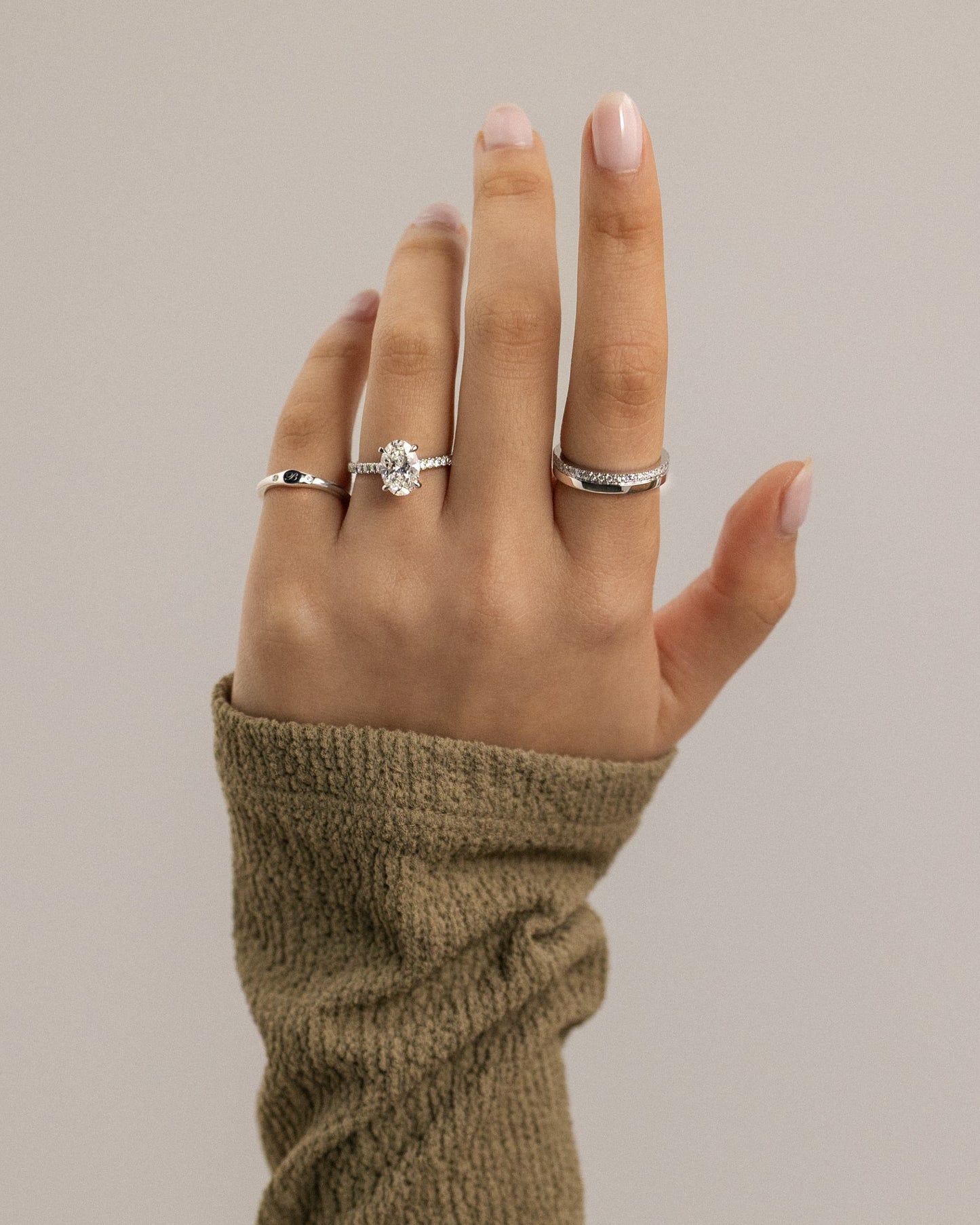 Julia - Oval Claw Solitaire with Hidden Halo, Pave Band and Cathedral High Setting Engagement Ring - Rose Two-Tone