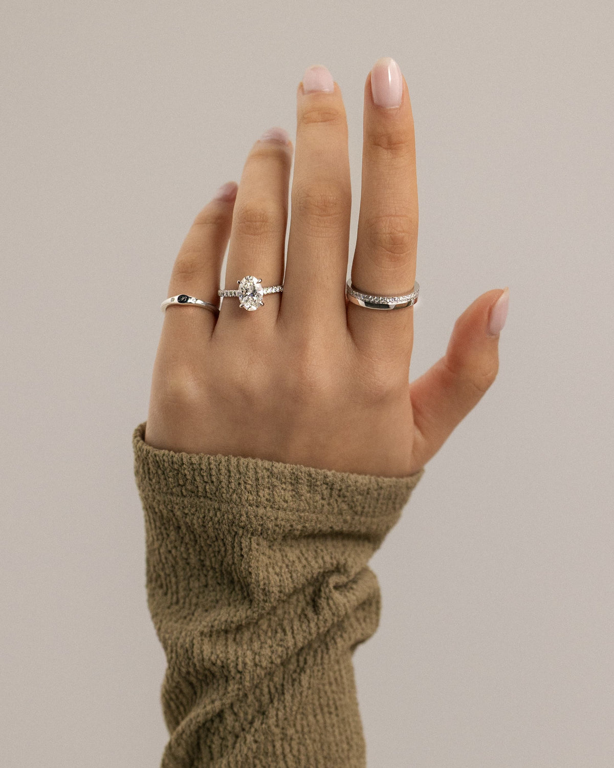 Julia - Oval Claw Solitaire with Hidden Halo, Pave Band and Cathedral High Setting Engagement Ring - Yellow Two-Tone