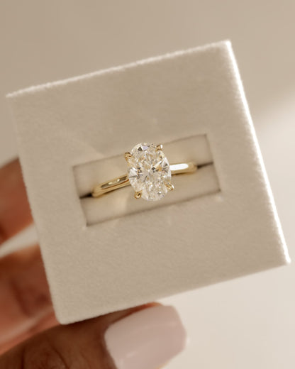 Hilary - Oval Claw Solitaire with Cathedral High Setting Engagement Ring - Yellow Gold