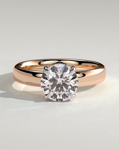 Kylie - Statement Round Claw Solitaire with Cigar Band and Hidden Halo Engagement Ring - Rose Two-Tone
