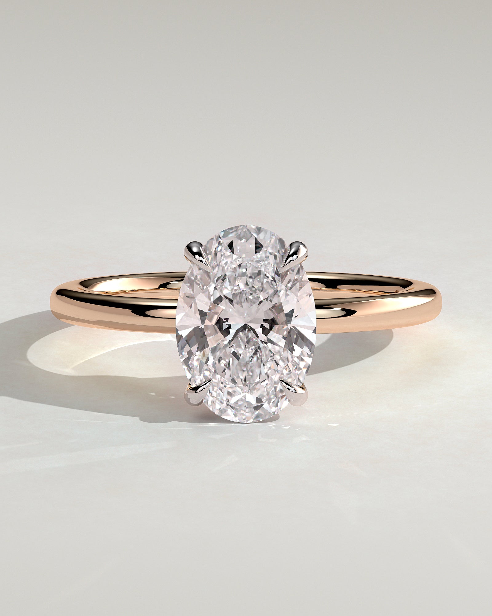 Daisy - Classic Oval Claw Solitaire Engagement Ring - Rose Two-Tone - Rose Two-Tone 2ct