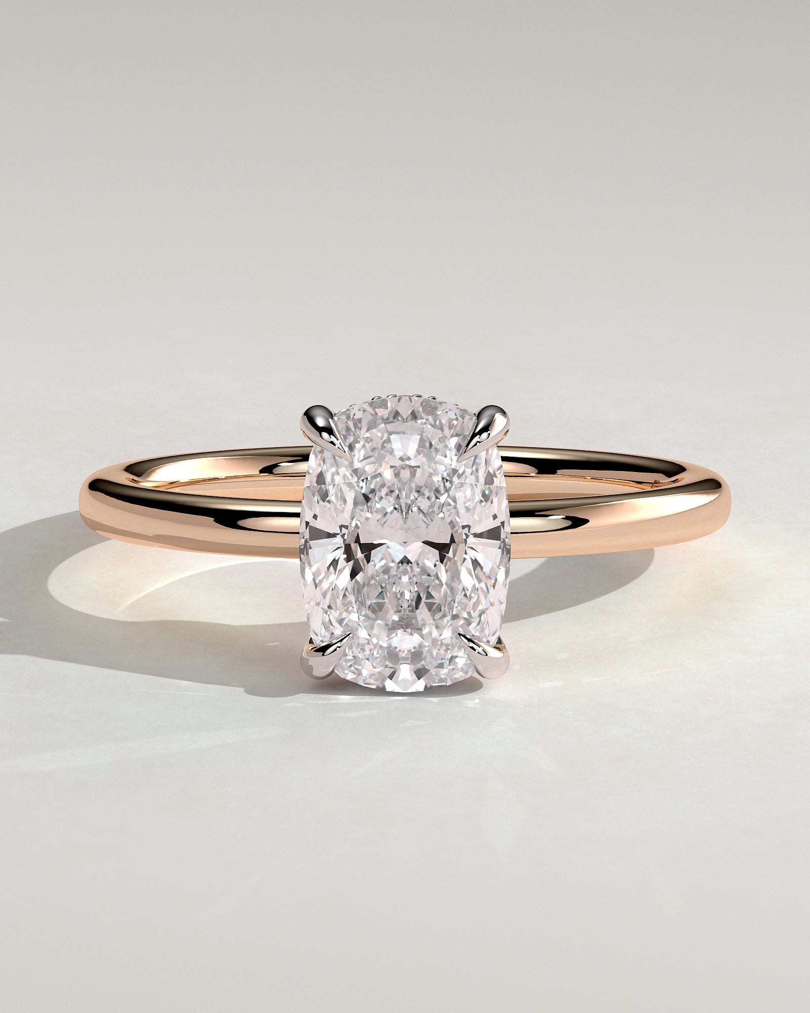 Ava - Elongated Cushion Claw Solitaire with Hidden Halo Engagement Ring - Rose Two-Tone - Rose Two-Tone 2ct