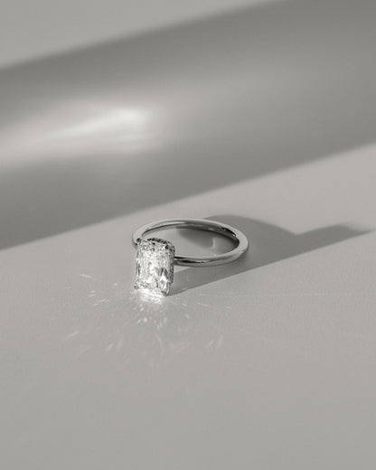 Liberty - Radiant Claw Solitaire with Wrap Around Hidden Halo Engagement Ring - Yellow Gold