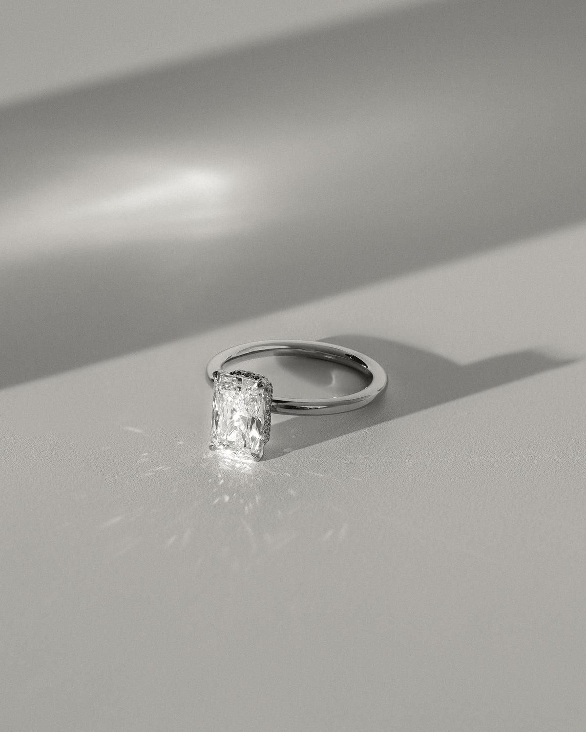 Liberty - Radiant Claw Solitaire with Wrap Around Hidden Halo Engagement Ring - Rose Two-Tone