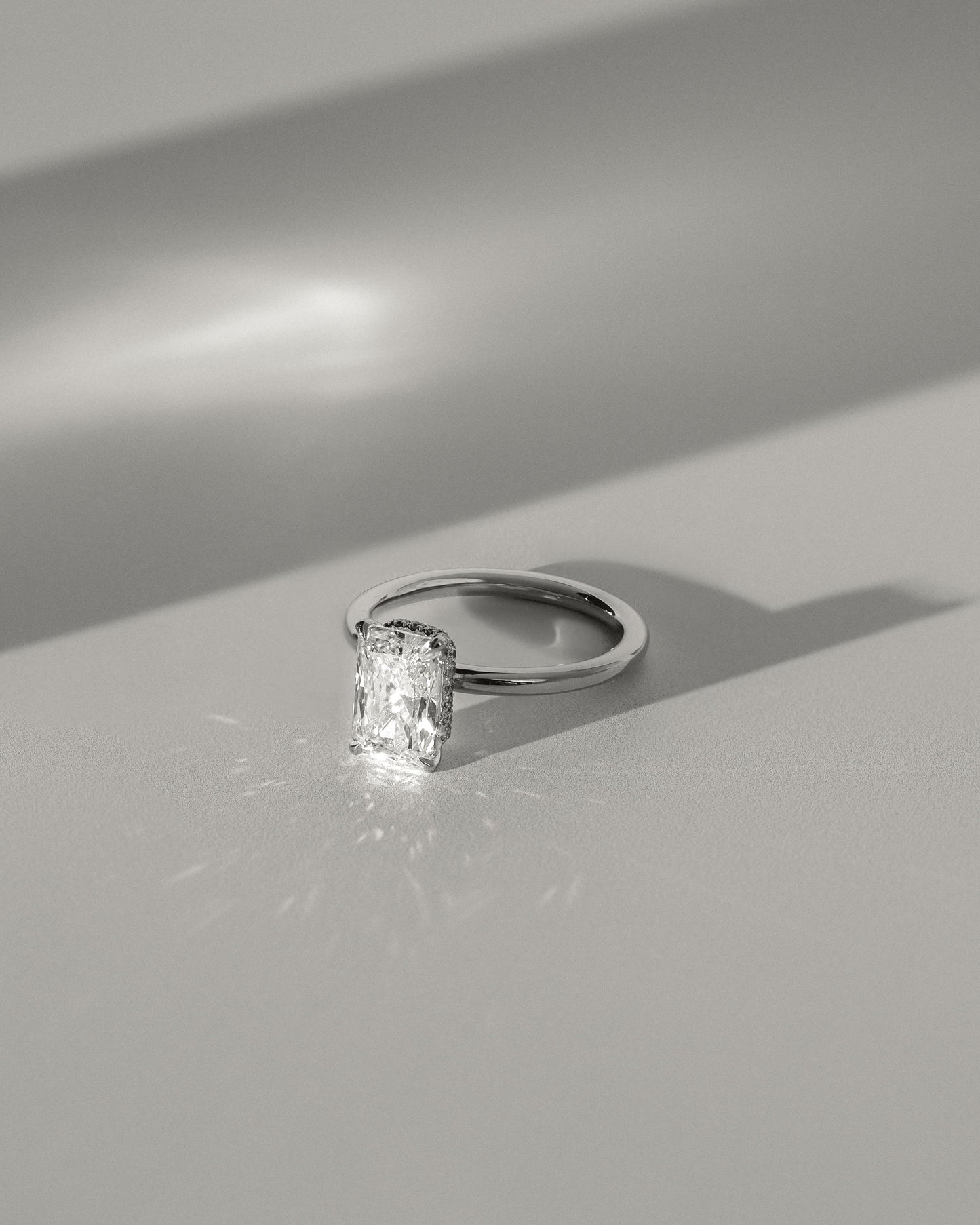 Liberty - Radiant Claw Solitaire with Wrap Around Hidden Halo Engagement Ring - Rose Gold