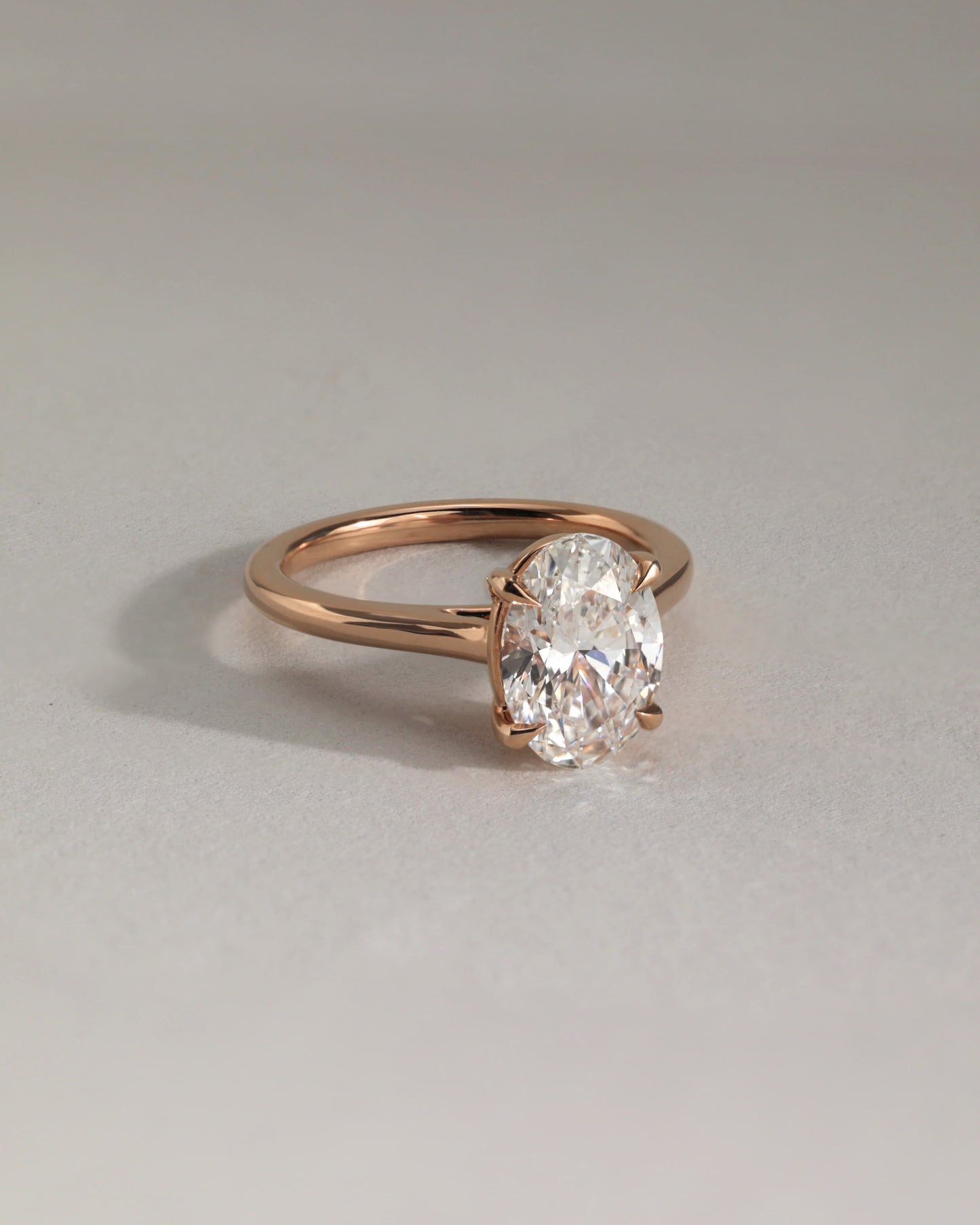 Hilary - Oval Claw Solitaire with Cathedral High Setting Engagement Ring - Rose Gold