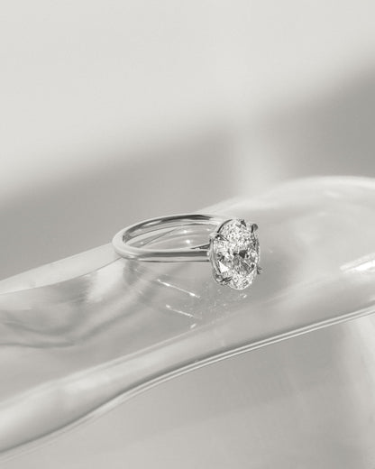 Hilary - Oval Claw Solitaire with Cathedral High Setting Engagement Ring - White Gold