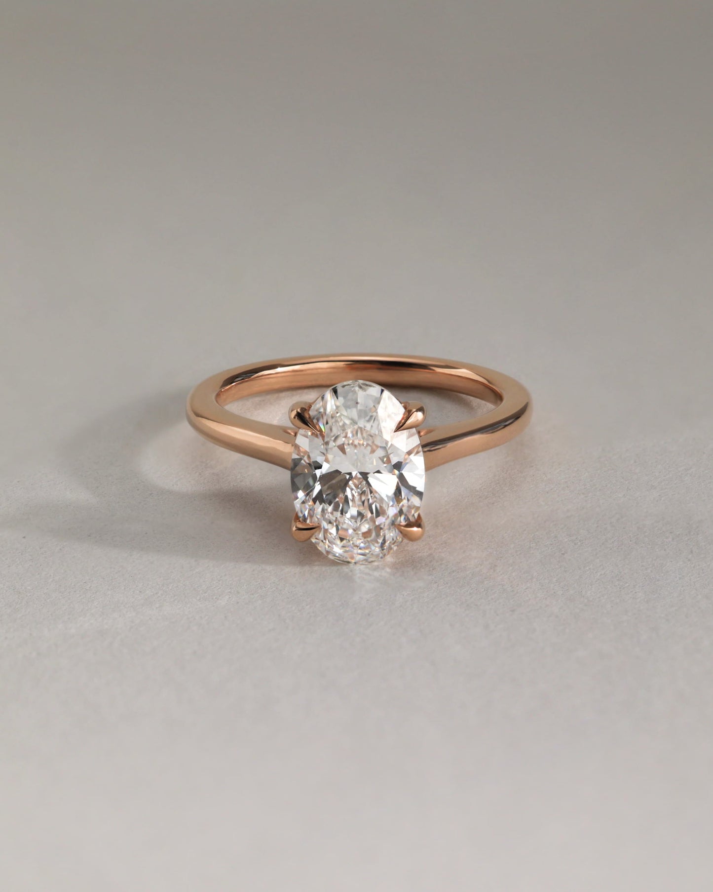 Hilary - Oval Claw Solitaire with Cathedral High Setting Engagement Ring - Yellow Gold