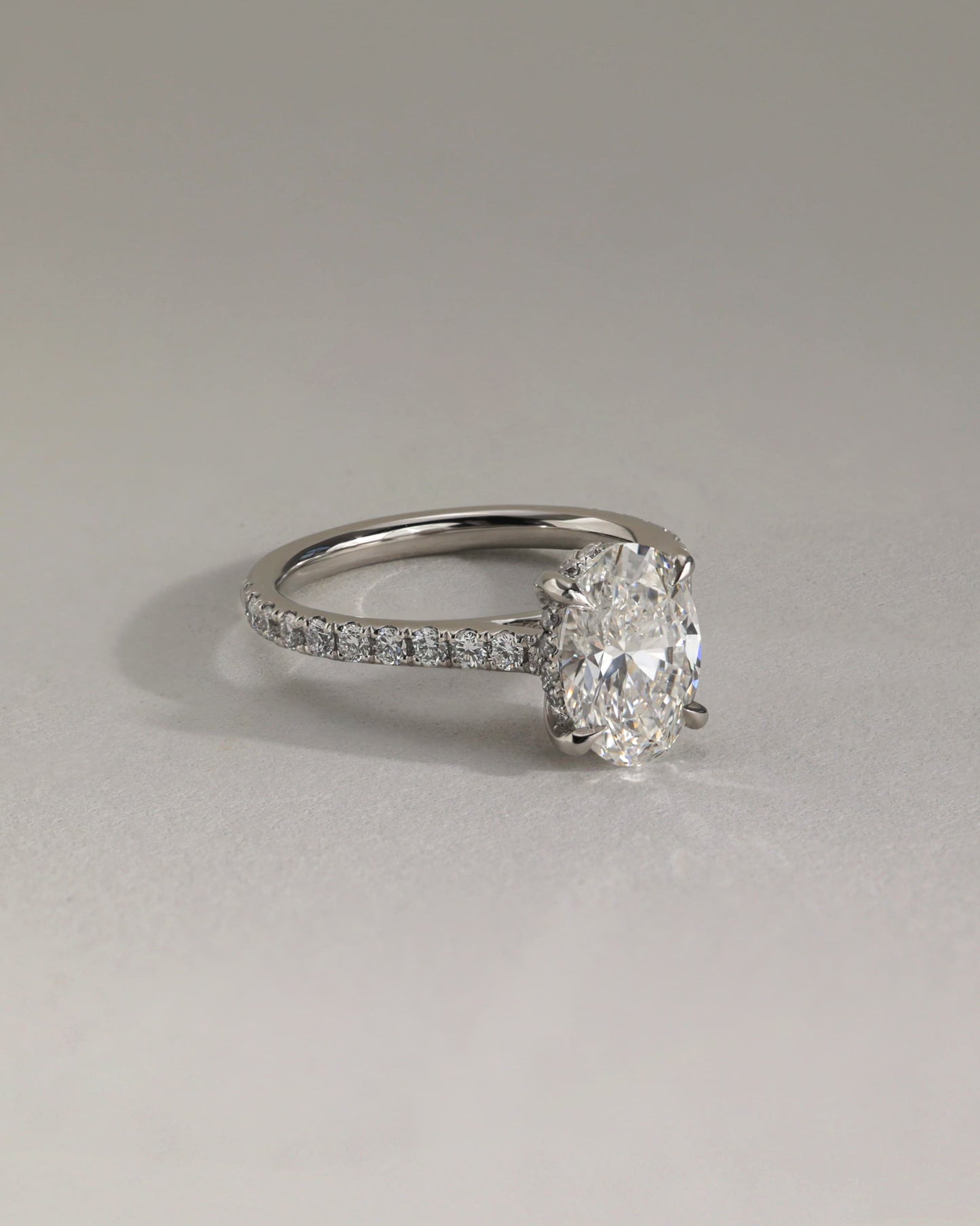 Julia - Oval Claw Solitaire with Hidden Halo, Pave Band and Cathedral High Setting Engagement Ring - Rose Two-Tone