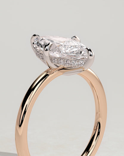 Hellen - Marquise Claw Solitaire with Hidden Halo Engagement Ring - Rose Two-Tone