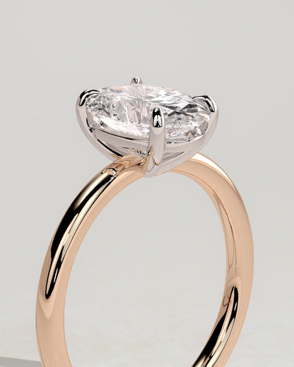 Daisy - Classic Oval Claw Solitaire Engagement Ring - Rose Two-Tone