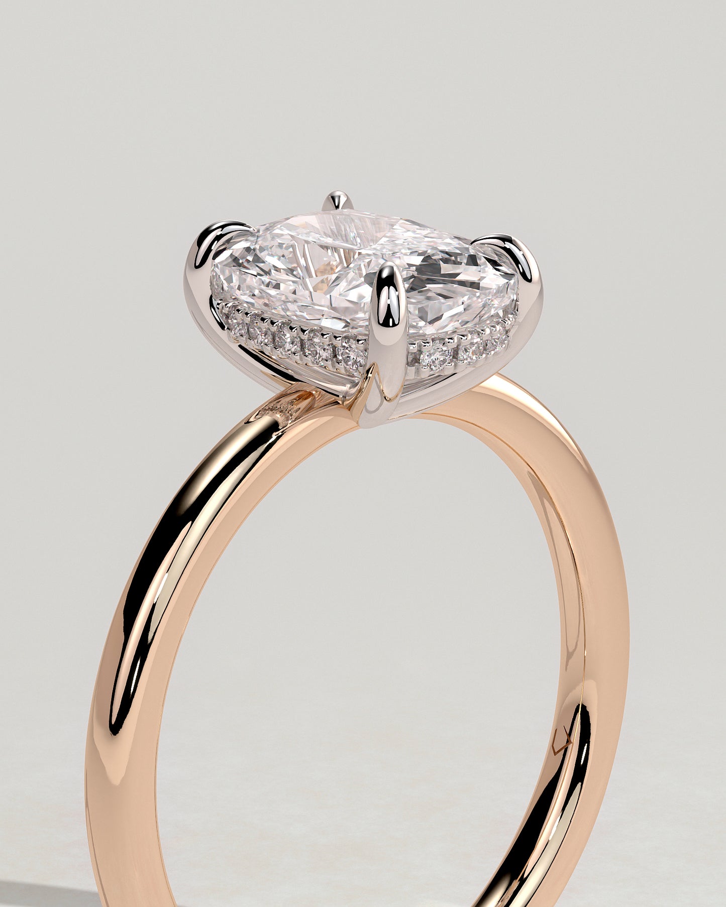 Ava - Elongated Cushion Claw Solitaire with Hidden Halo Engagement Ring - Rose Two-Tone - Rose Two-Tone 2ct