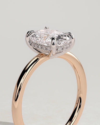 Ava - Elongated Cushion Claw Solitaire with Hidden Halo Engagement Ring - Rose Two-Tone