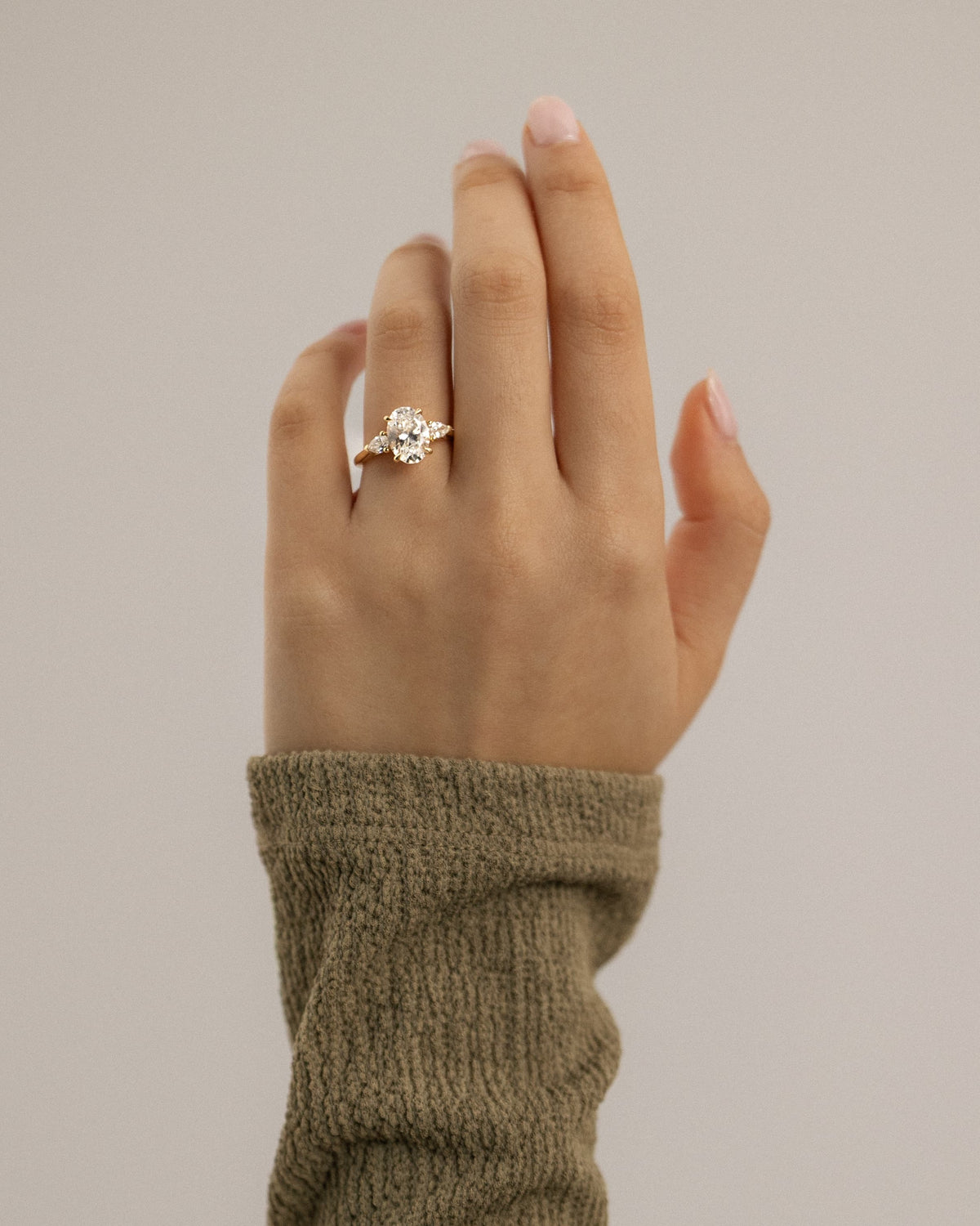 Alexia - Oval Claw Trilogy with Pear Side Stones and Cathedral Setting Engagement Ring - Rose Gold - rose gold - Lara Jewels