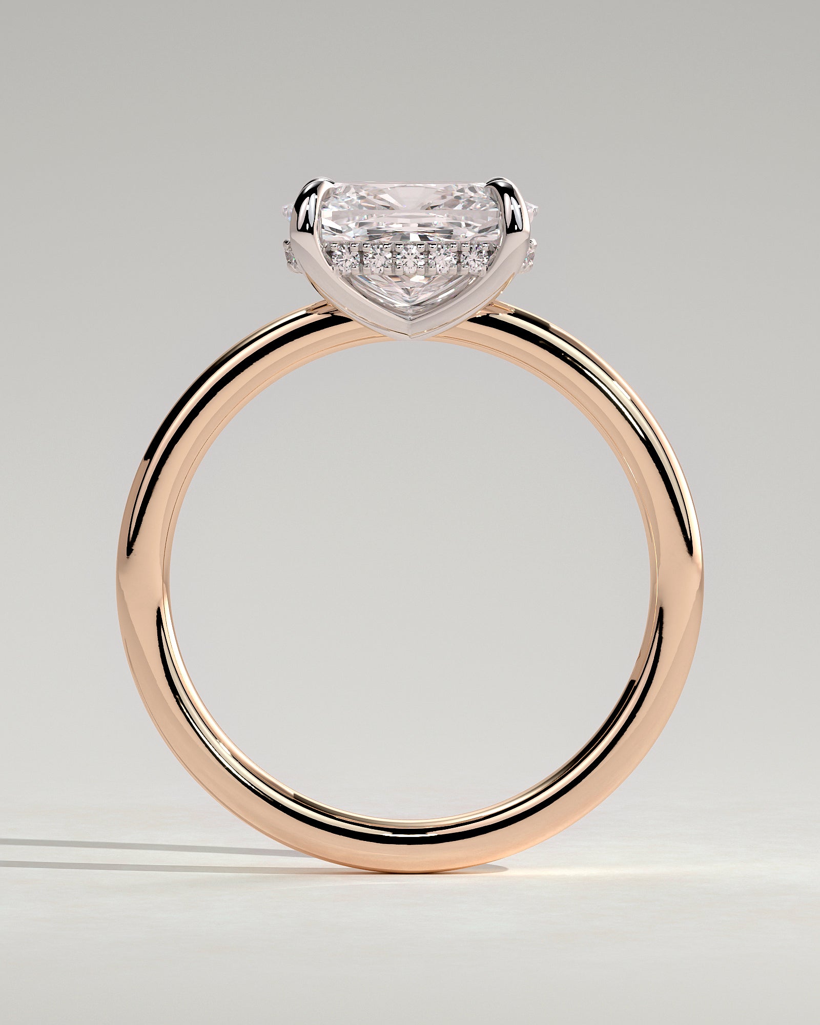 Frida - Elongated Cushion East West Claw Solitaire with Hidden Halo Engagement Ring - Rose Two-Tone - Rose Two-Tone 2ct