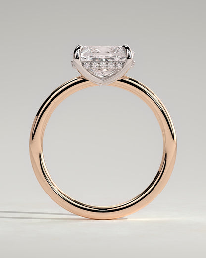 Frida - Elongated Cushion East West Claw Solitaire with Hidden Halo Engagement Ring - Rose Two-Tone