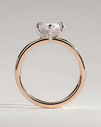 Hellen - Marquise Claw Solitaire with Hidden Halo Engagement Ring - Rose Two-Tone