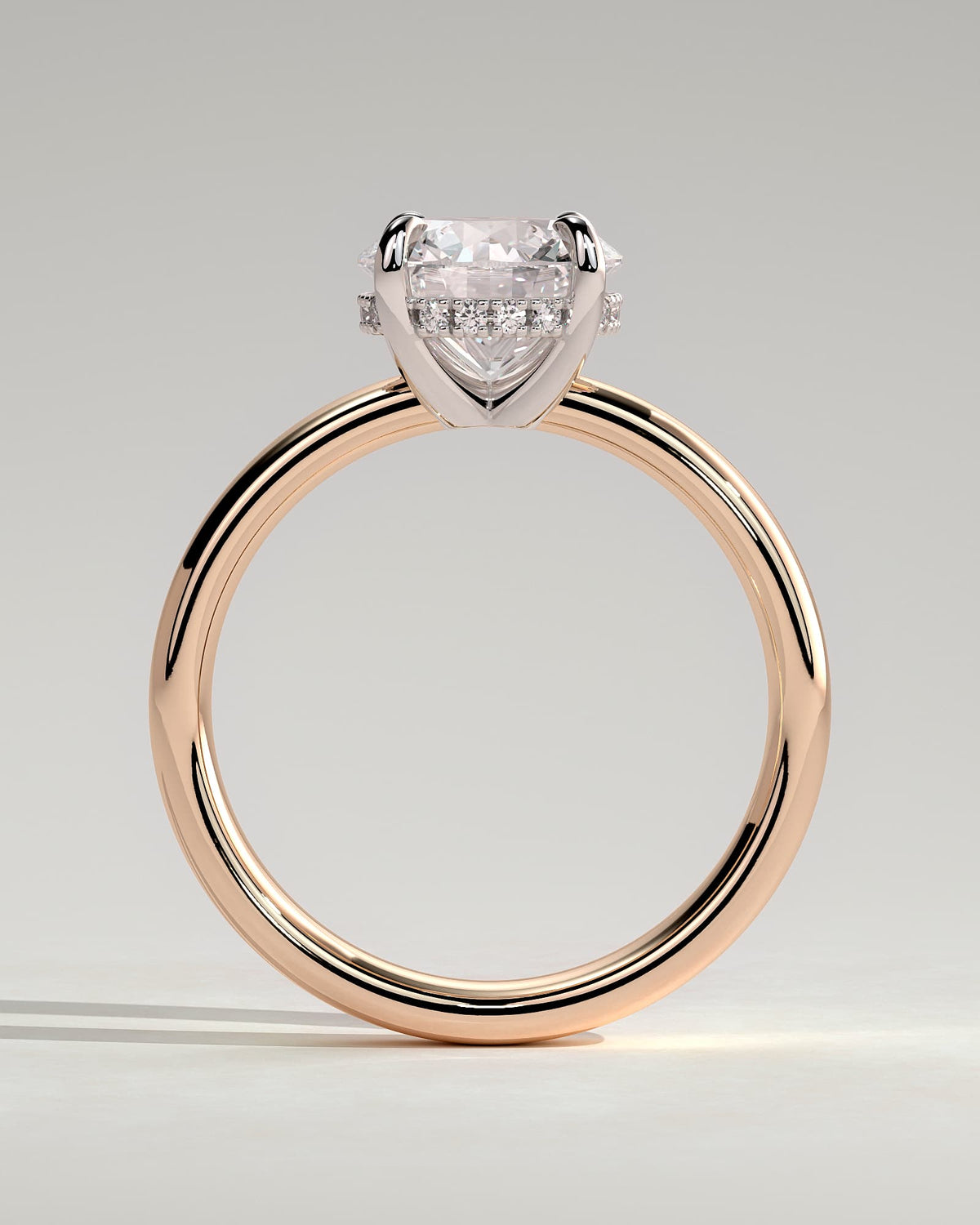 Kylie - Statement Round Claw Solitaire with Cigar Band and Hidden Halo Engagement Ring - Rose Two-Tone