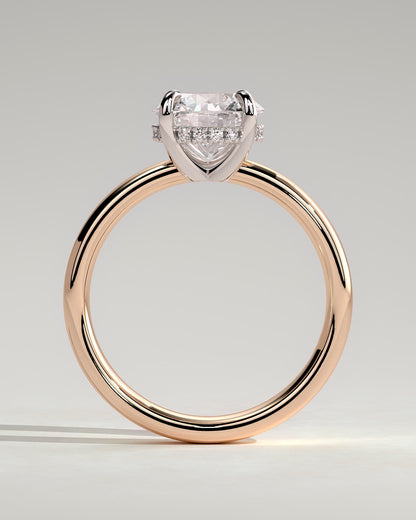 Kylie - Statement Round Claw Solitaire with Cigar Band and Hidden Halo Engagement Ring - Rose Two-Tone