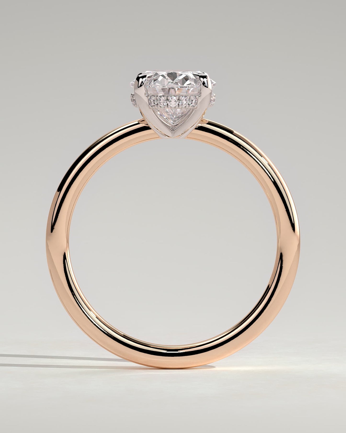 Emma - Classic Oval Claw Solitaire with Hidden Halo Engagement Ring - Rose Two-Tone