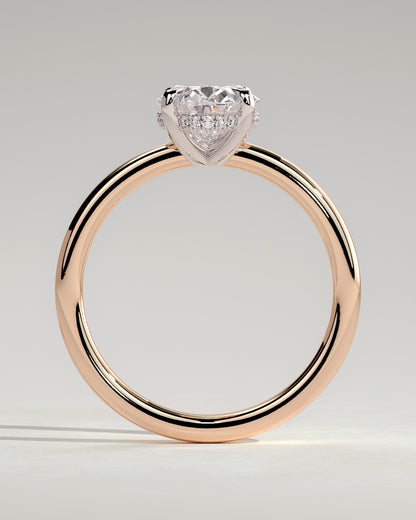 Emma - Classic Oval Claw Solitaire with Hidden Halo Engagement Ring - Rose Two-Tone