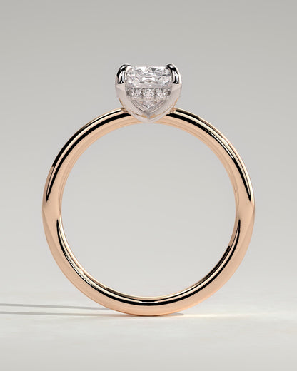 Ava - Elongated Cushion Claw Solitaire with Hidden Halo Engagement Ring - Rose Two-Tone